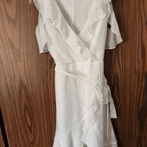 Chic White Ruffle Wrap Dress